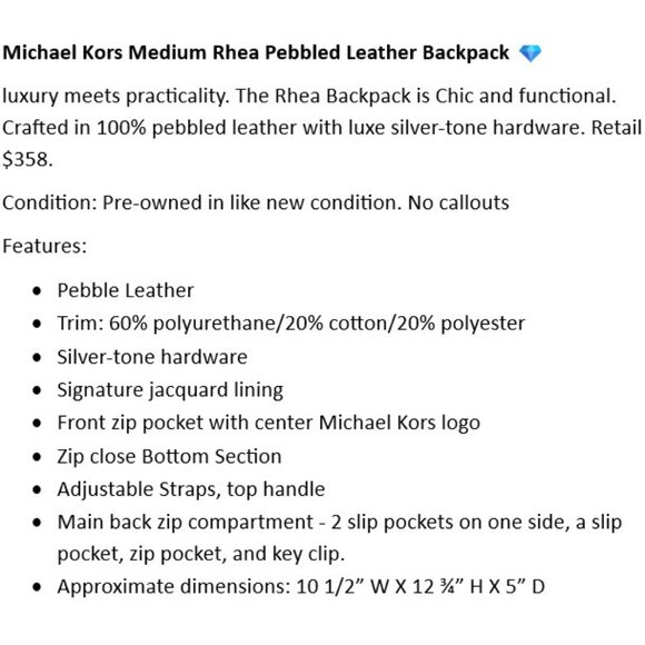 Michael Kors Medium Rhea Pebbled Leather Backpack 💎 - Picture 2 of 8